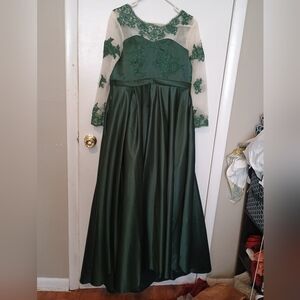 Green Satin & Mesh Gown